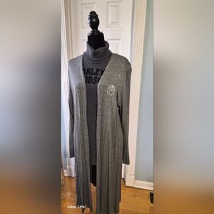 Harley-Davidson Gray Long Open-Front Women's Cardigan with Rhinestone Skull